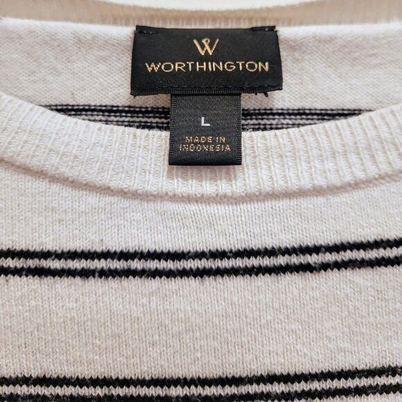 Worthington Womens CrewNeck Long Sleeve Sweater Large White/Black - Picture 6 of 6